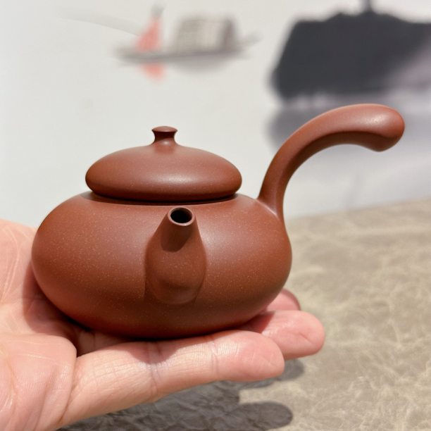陈钿烟斗侧把壶100cc潮州手拉朱泥壶全手工茶壶
