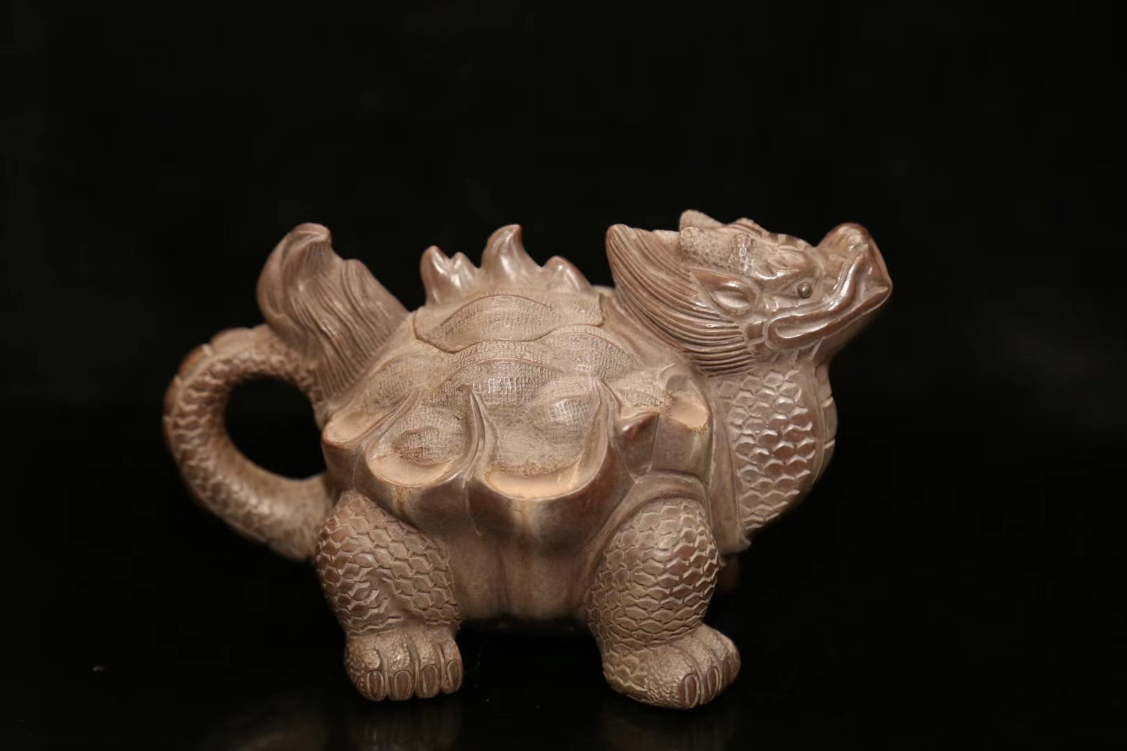 火龙龟紫砂壶300cc，独孔出水，长16.8厘直径10厘米高9.6厘米全手工