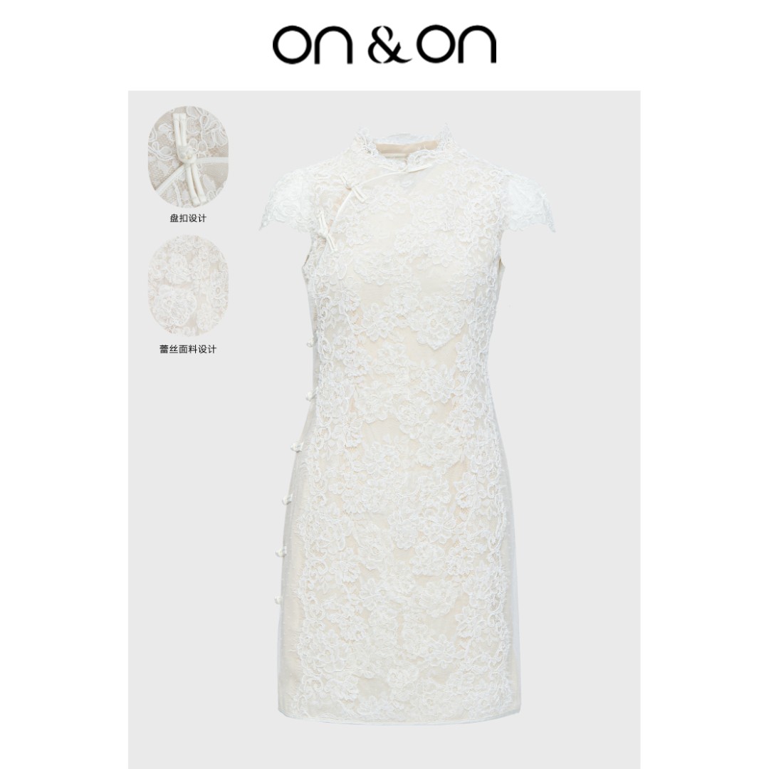 ON&ON/安乃安夏季新款新中式钩花蕾丝盘扣旗袍女连衣裙-N3SH16077