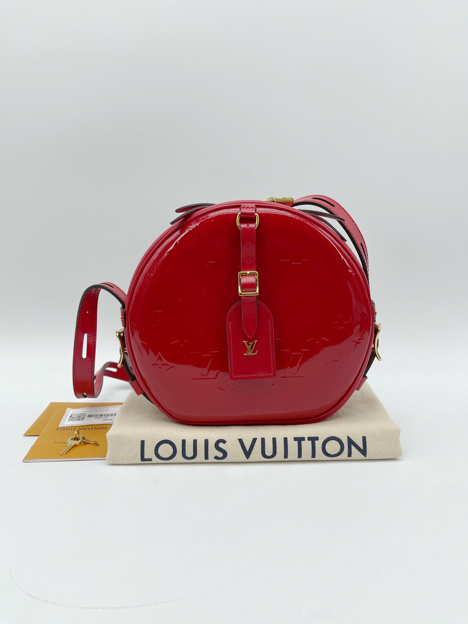 95新 LouisVuitton/路易威登 红色漆皮中号软饼圆饼包80210