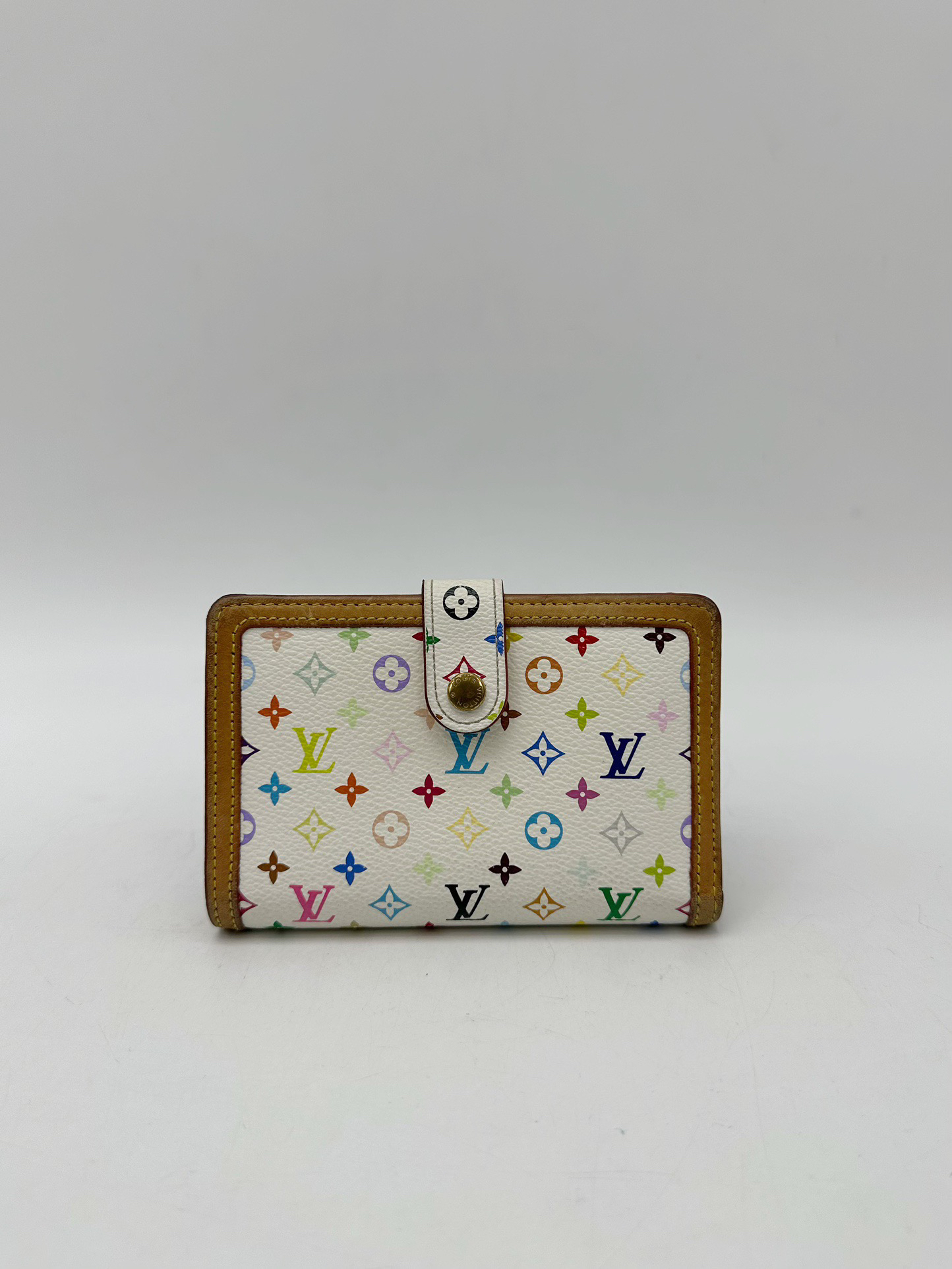 90新 LouisVuitton/路易威登 白三彩中长款钱包