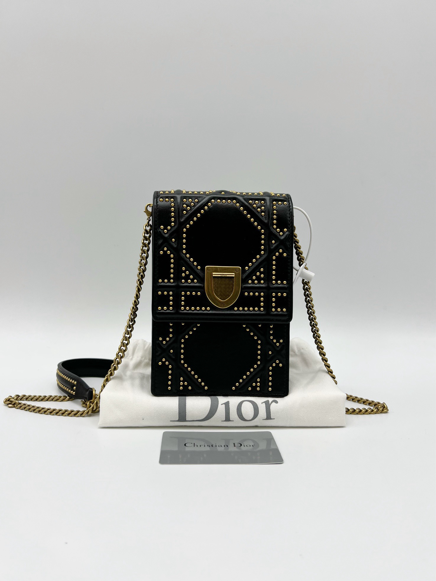95新 DIOR/迪奥 黑色diorama铆钉 竖版相机包 链条包04159