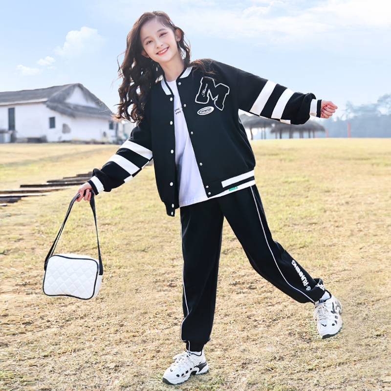 女童棒球服套装2025新款春装洋气儿童装网红大童春秋时髦运动休闲