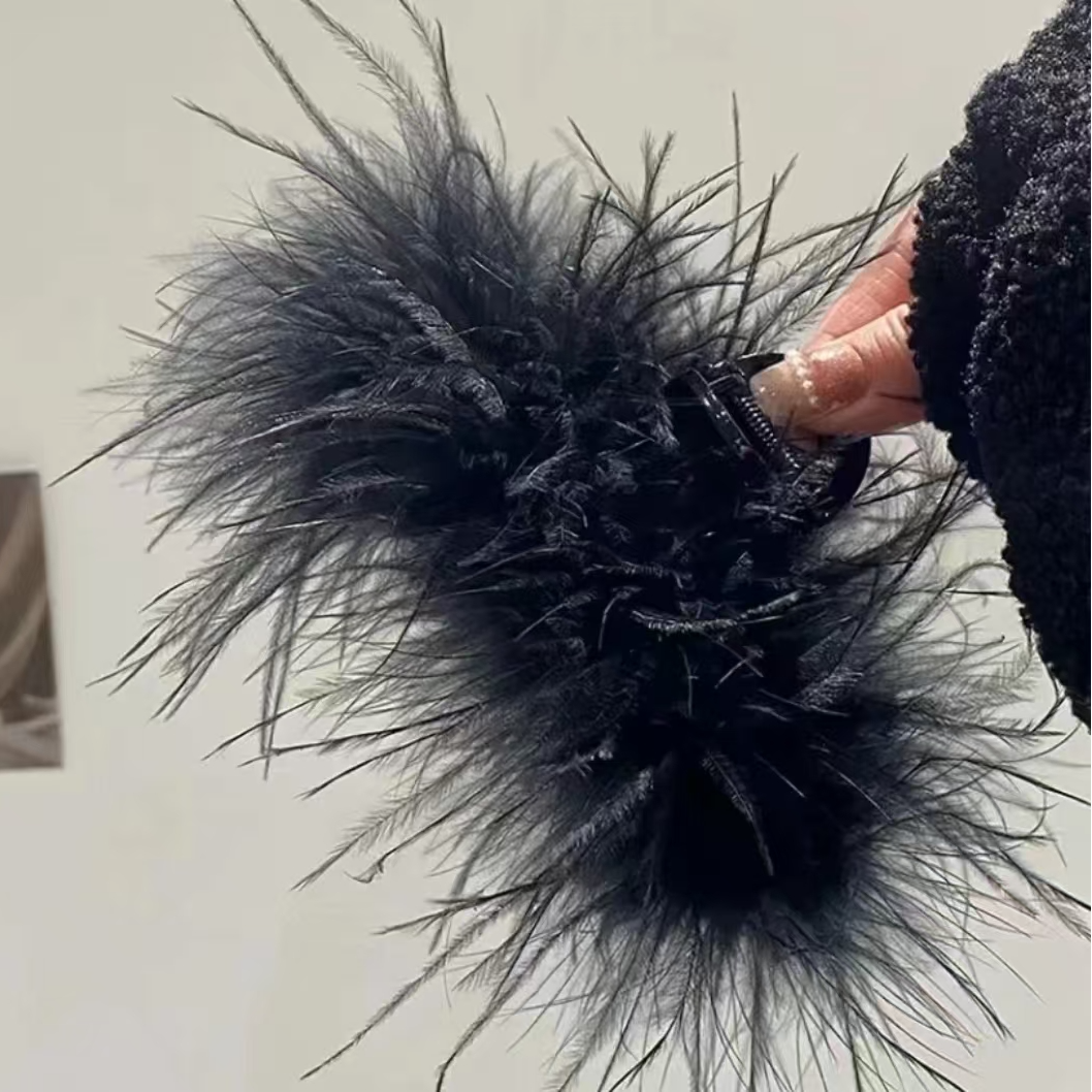 15cm氛围感羽毛抓夹女盘发鲨鱼夹仙气高级感网红头饰b