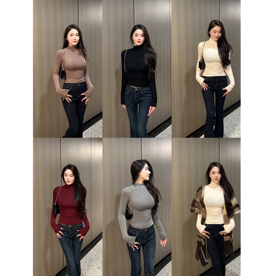 希野逸儿/半高领打底衫女2025新款内搭修身长袖百搭T恤上衣