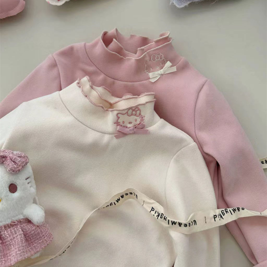 女小童冬季加绒褶皱打底衫2025秋冬装女宝宝洋气百搭时髦T恤上衣