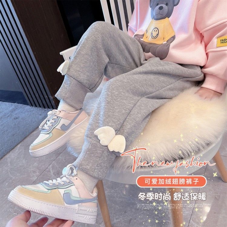 女童裤子春秋款2025年新款儿童中小童秋季宽外穿加绒运动裤