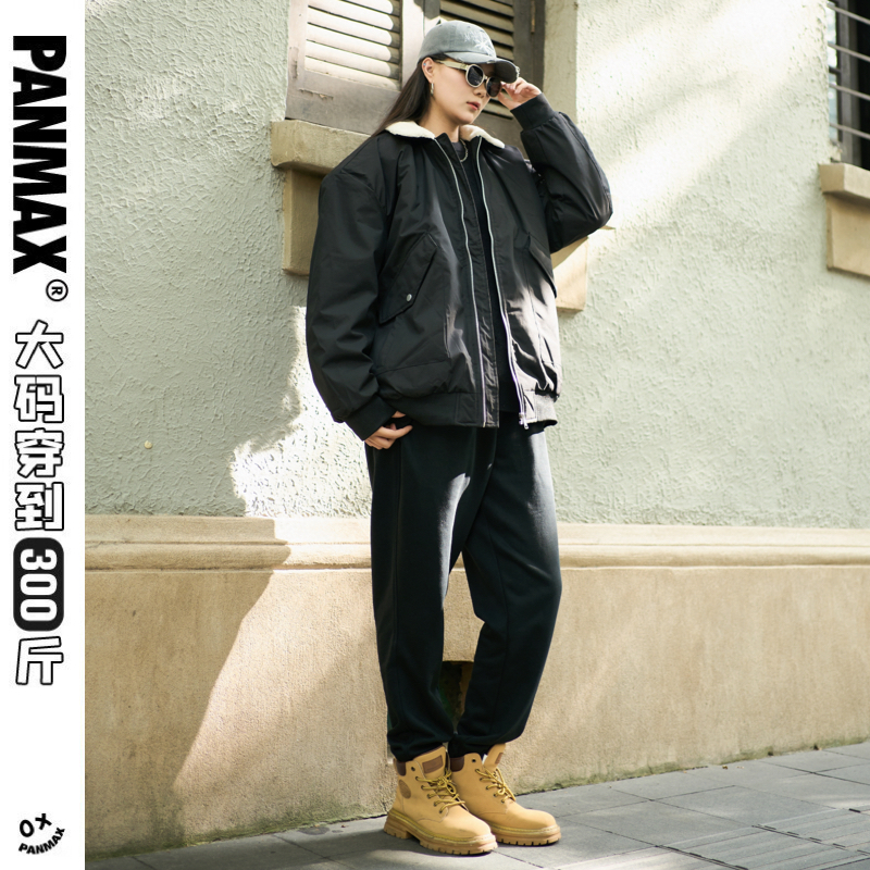 PANMAX/潘·麦克斯2024宽松休闲飞行夹克大码防水加绒保暖潮流棉服