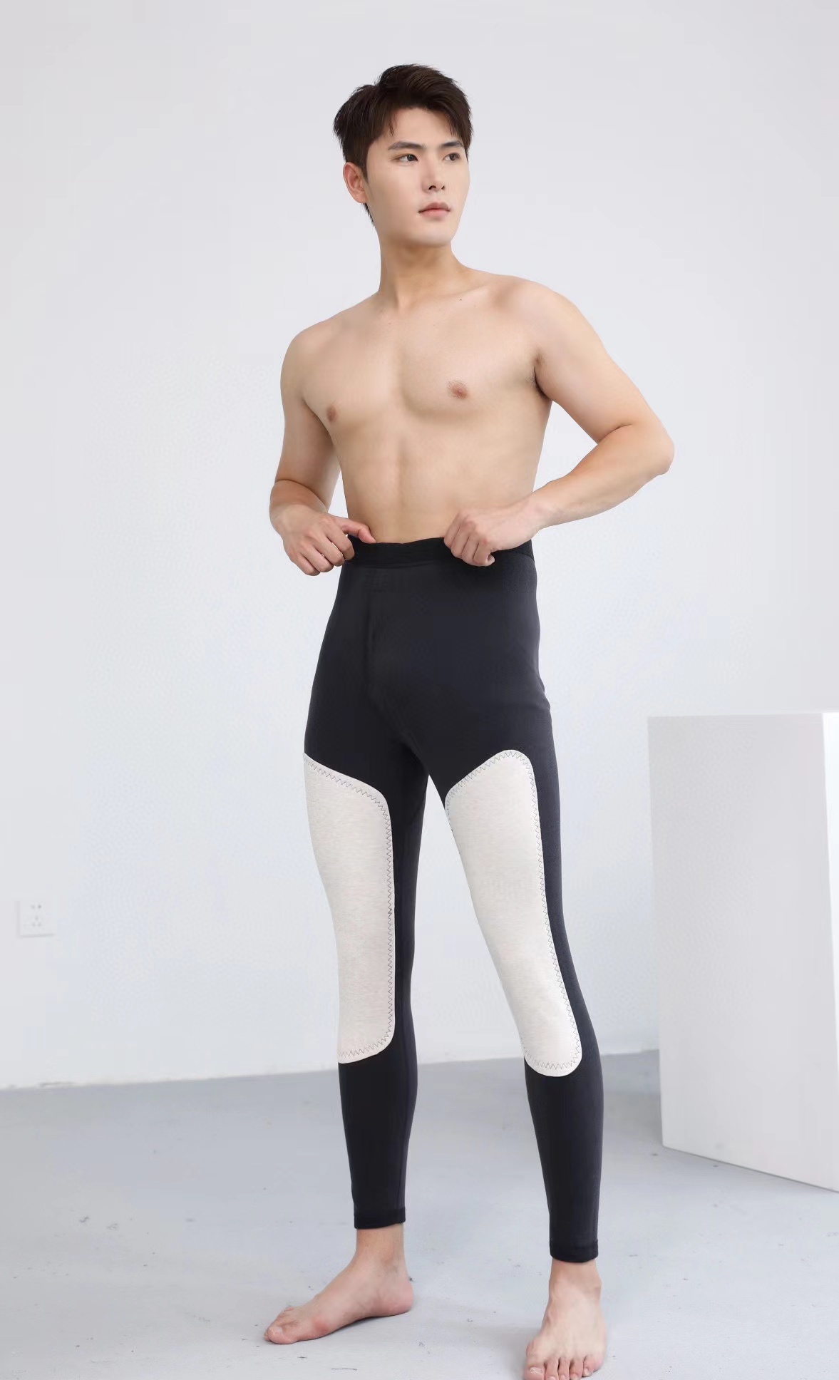 男士男款冬季薄款羊毛桑蚕丝护膝加档高腰高弹修身内穿秋裤男款