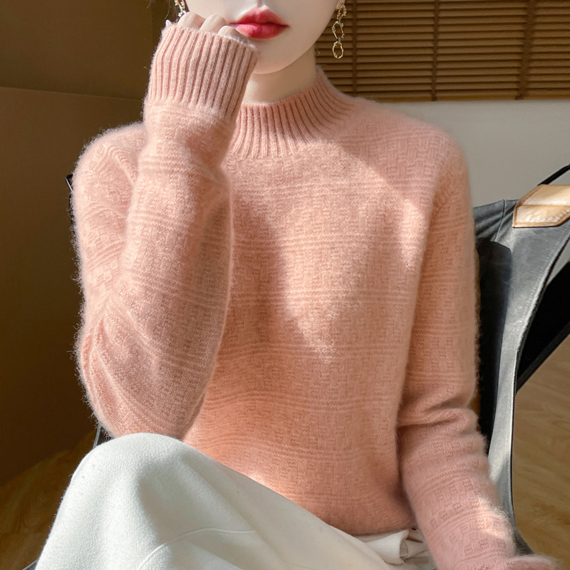 重磅双股加厚！！玉米粒设计 100全羊毛七针半高领宽松针织衫毛衣女