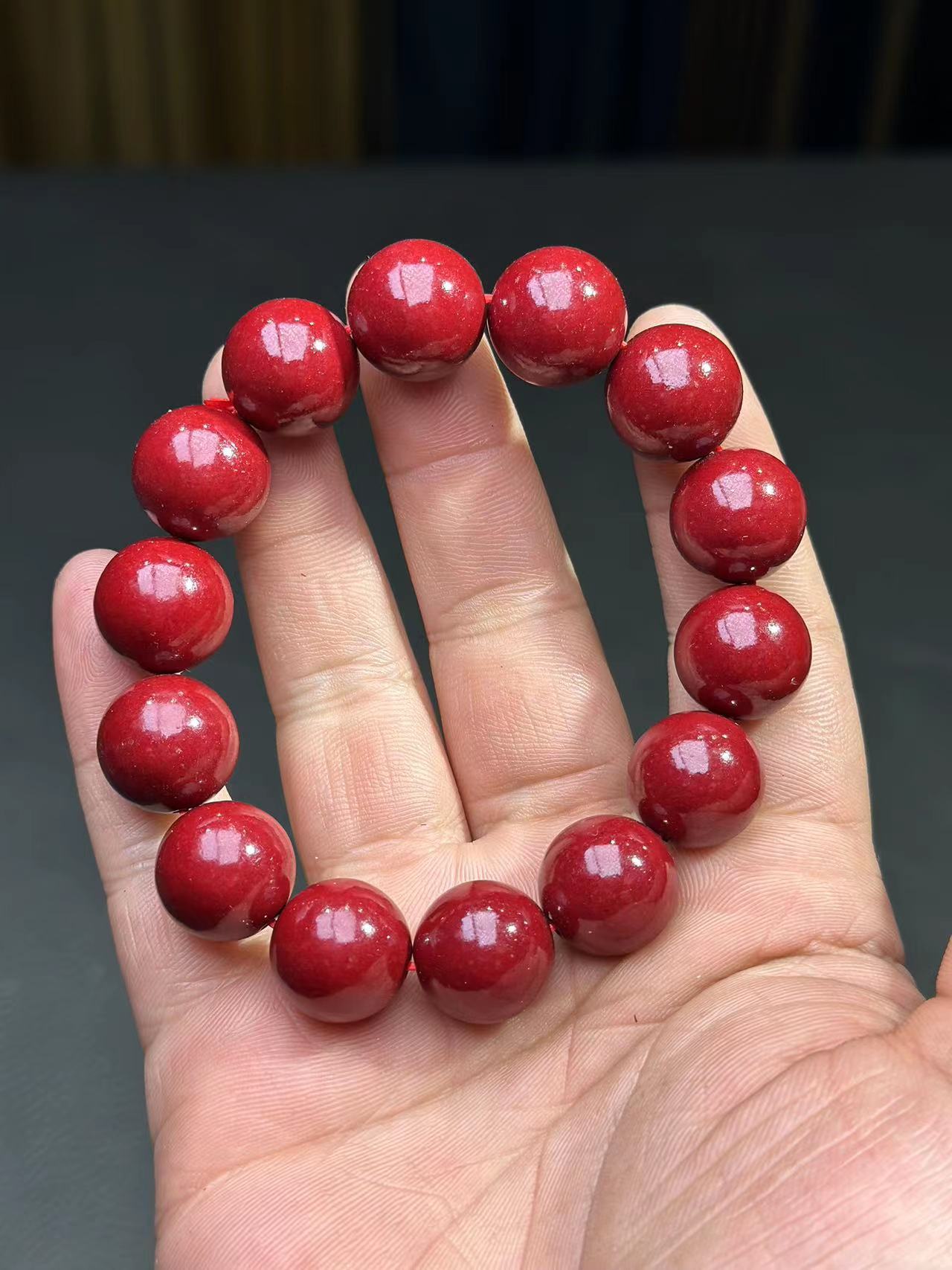 天然辰砂C73朱砂帝王砂卡1.6+单圈手串