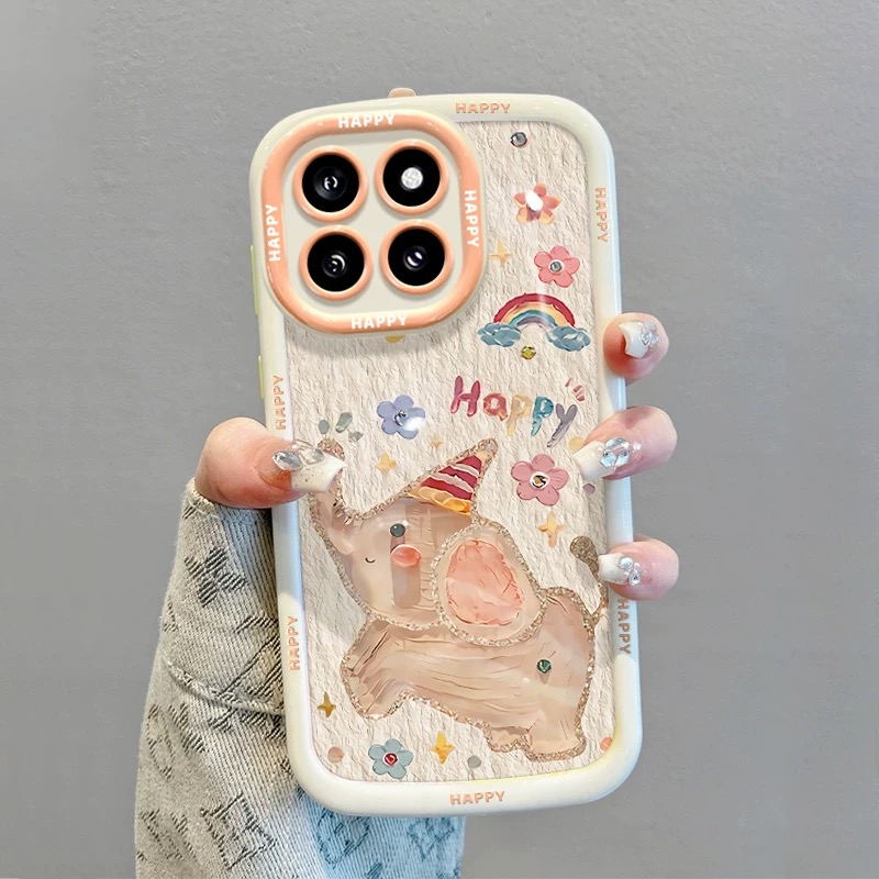 【苹果/华为/荣耀/OPPO/vivo/小米】彩虹小飞象磨砂泡芙防摔手机壳