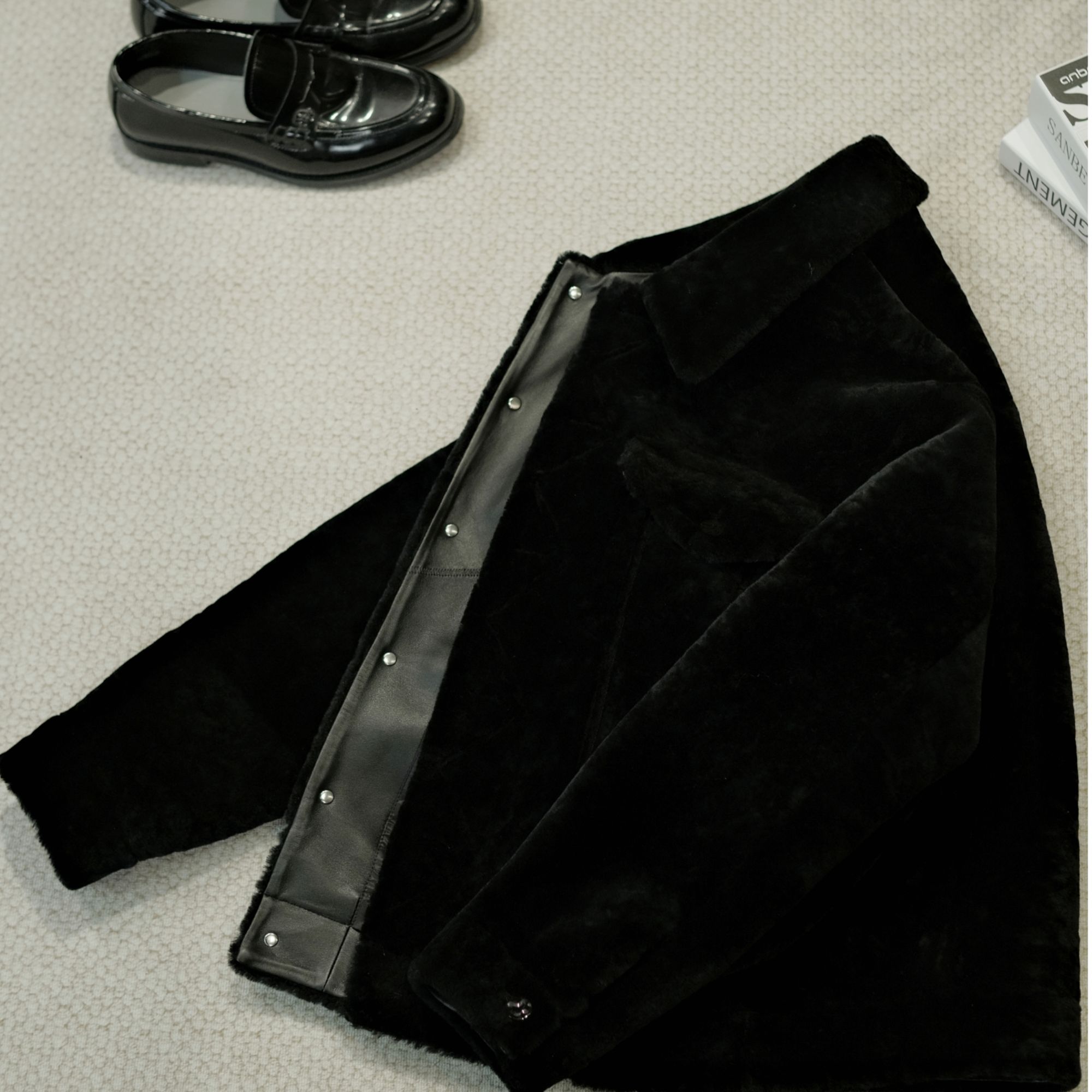 2024男士奢牌牛仔风皮毛一体夹克