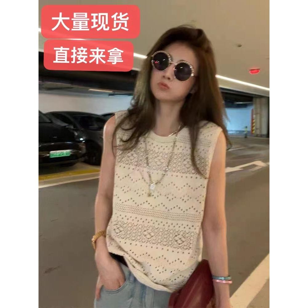 春夏新款 简约休闲百搭无袖背心针织衫法式复古显瘦上衣