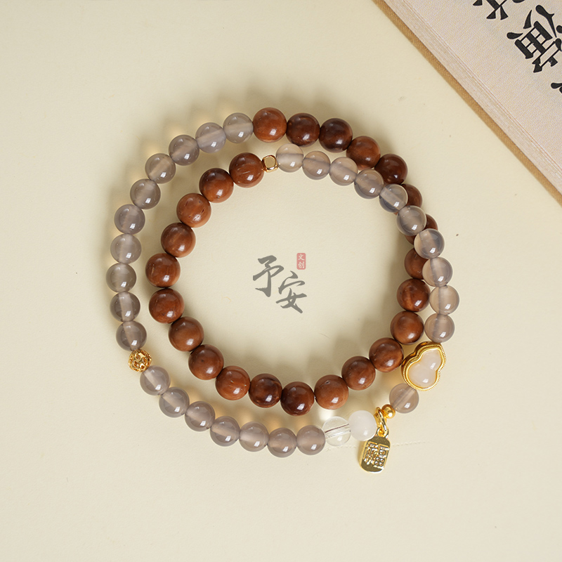 冷美人 天然老料库克烟紫福牌双圈文玩中式素雅百搭国风手串女7mm