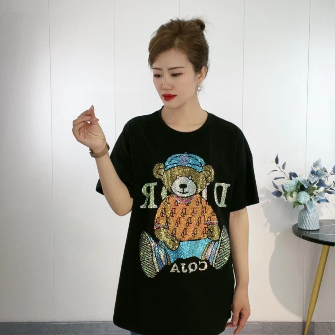 时尚潮流中长款落肩秋季黑色半袖百搭圆领宽松女士中长衫8005