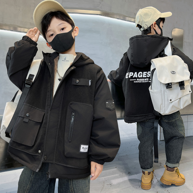 【假两件加厚外套】男童保暖棉服2025新款冬季童装保暖中大童棉袄