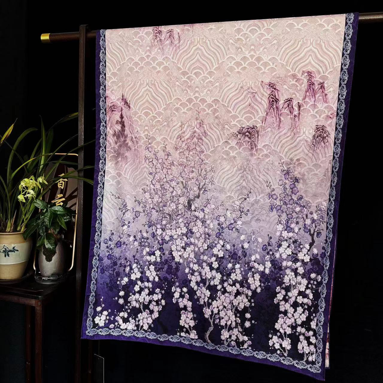 【紫萱】龙鳞纹新中式香云纱长巾国风披肩丝巾70*180（517-A）