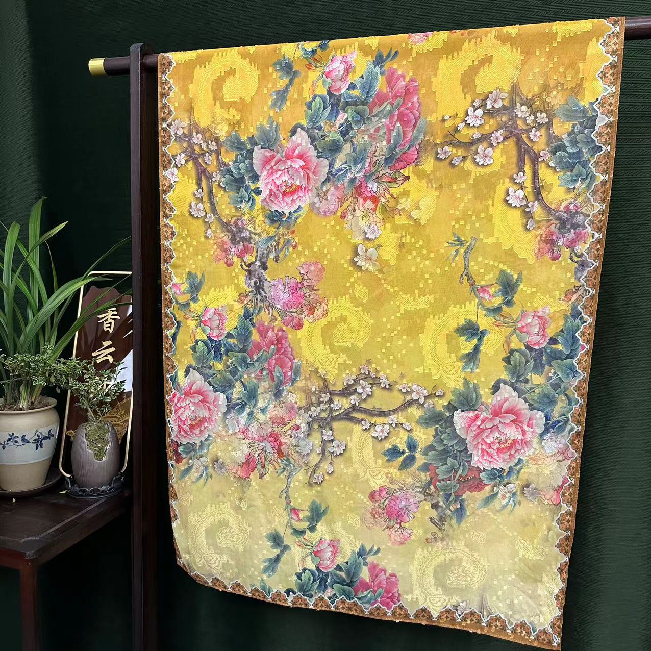 【国色天香】剪花新中式香云纱国风披肩丝巾70*180（A-305）