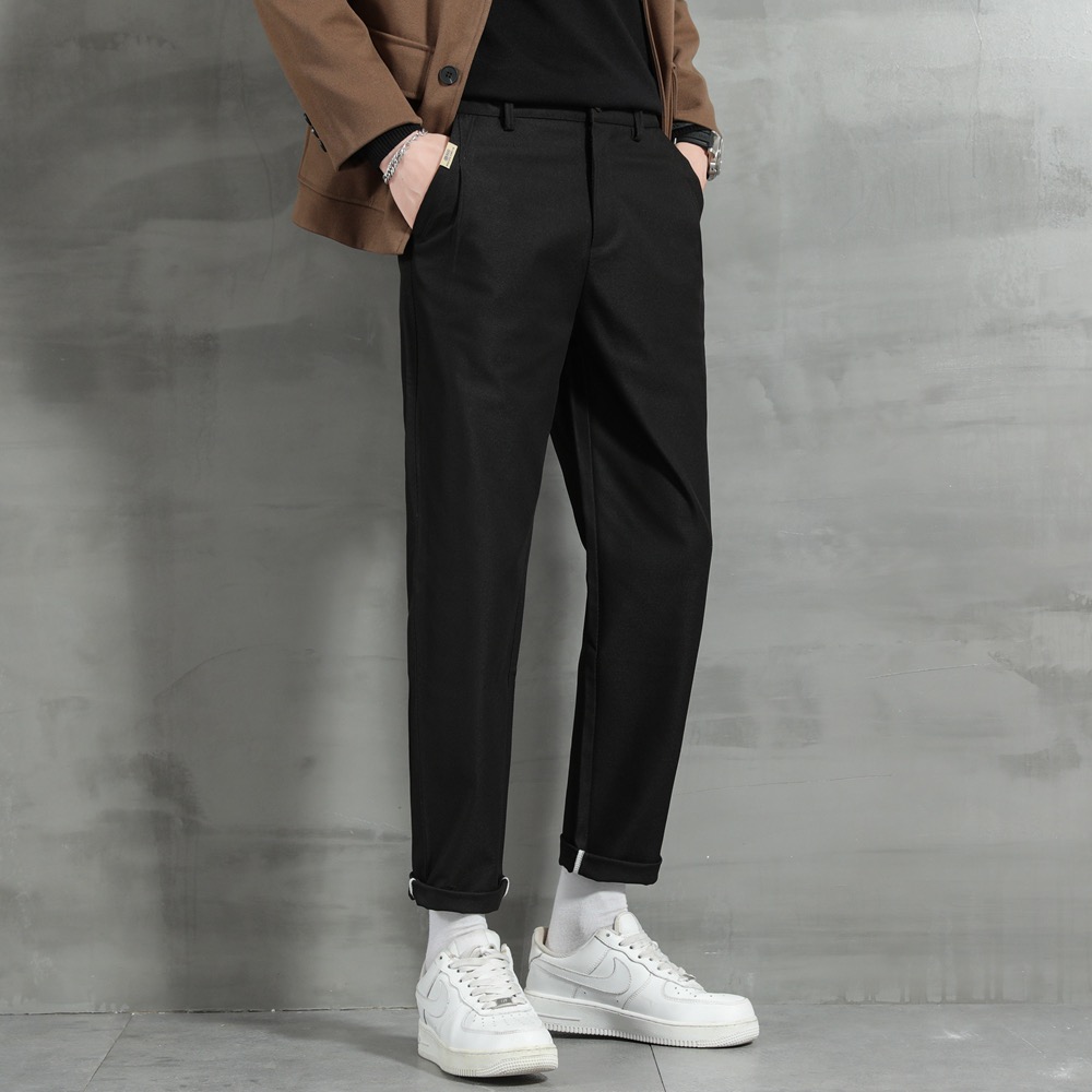 现货新品斜纹重磅休闲裤长裤男士秋季纯色简约商务百搭松紧腰潮流