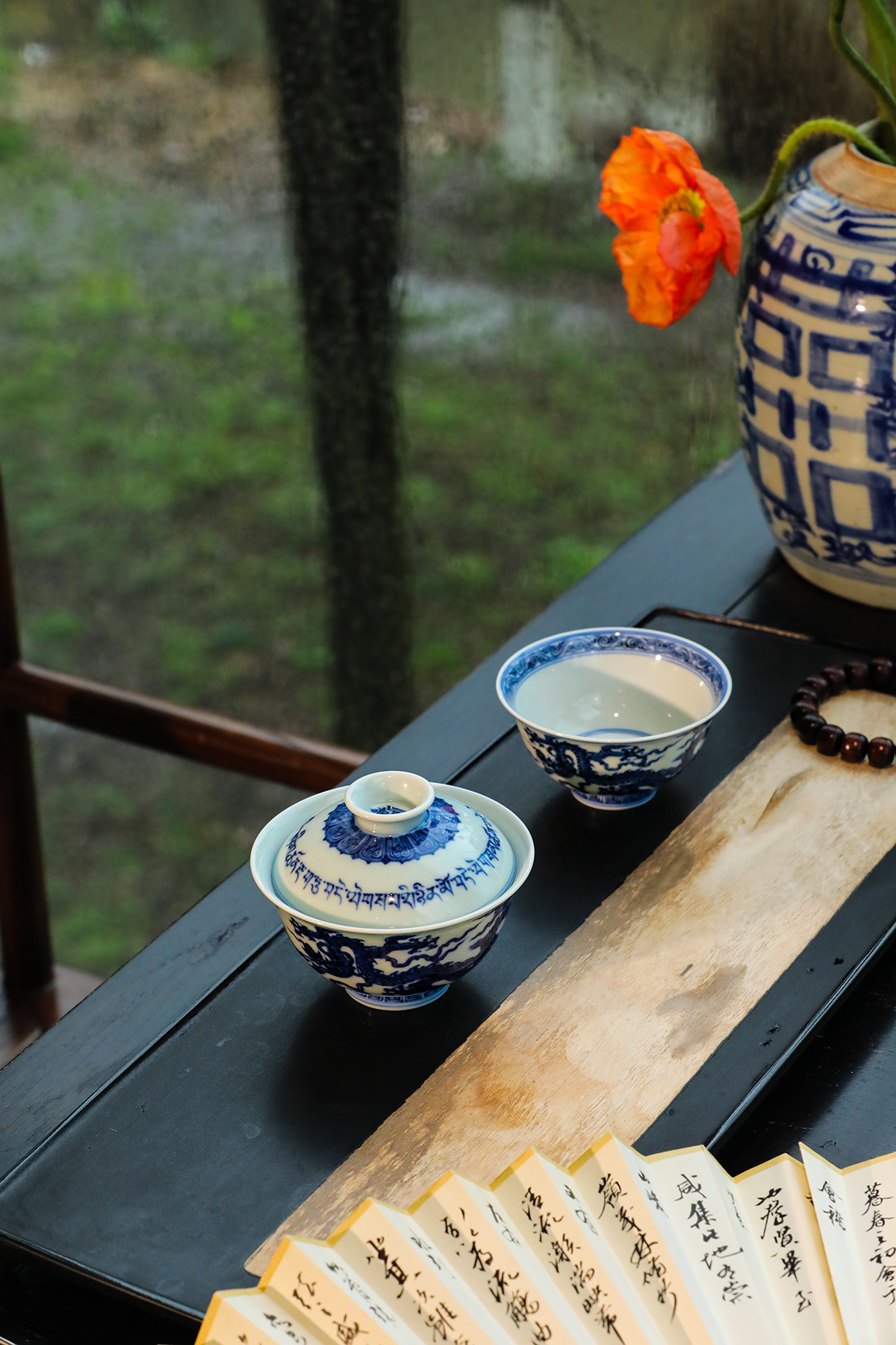 【弥生茶器】小愚斋仿宣德云龙纹青花盖碗纯手工制作景德镇陶瓷茶具