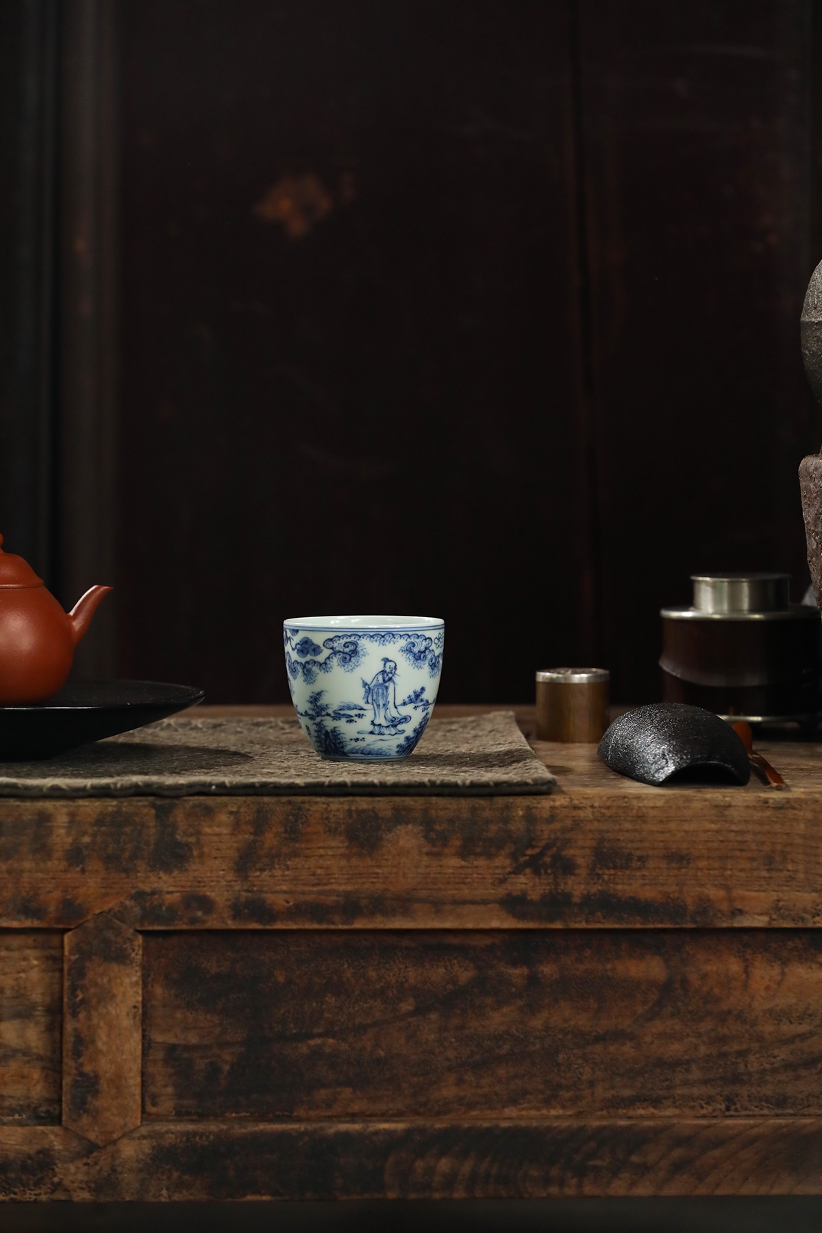 【弥生茶器】小愚斋仿明空白期人物携琴访友手握杯景德镇手工茶具