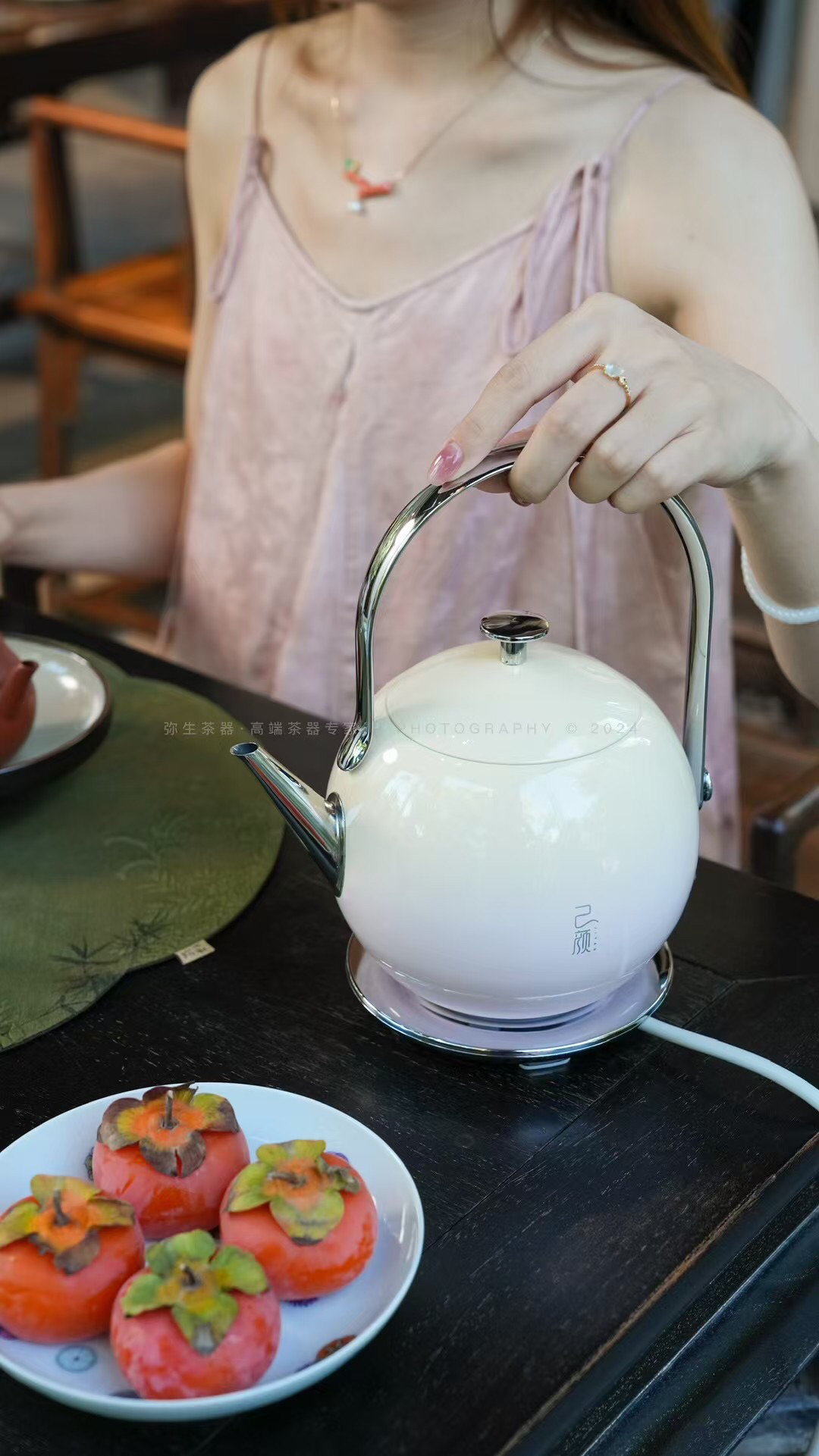 己颜电水壶玲珑壶不锈钢烧水壶奶油樱花粉