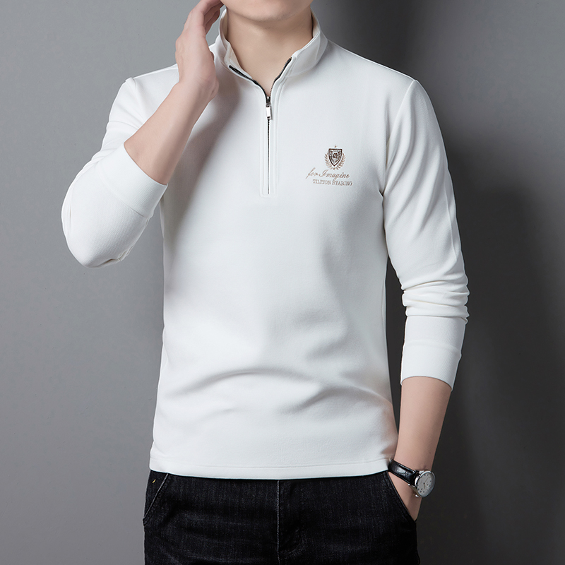 长袖男装休闲立领潮流百搭春秋季宽松打底菠萝衫男士薄款翻领套头