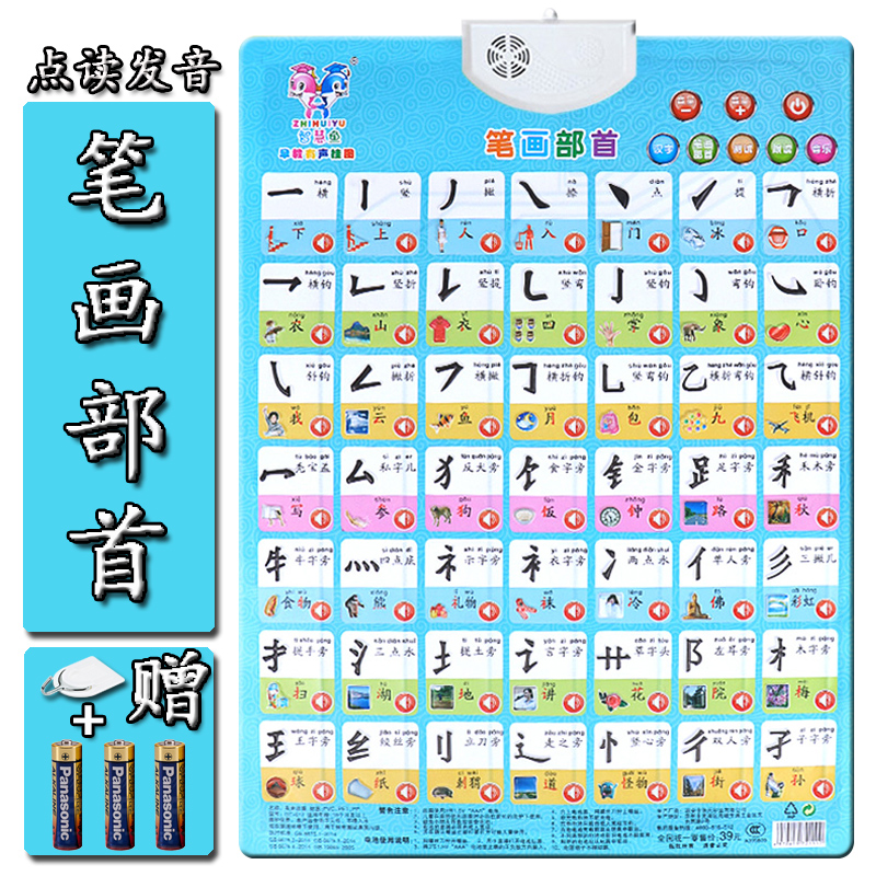 小学一年级汉字偏旁部首有声挂图笔画笔顺发声墙贴儿童看图识汉字