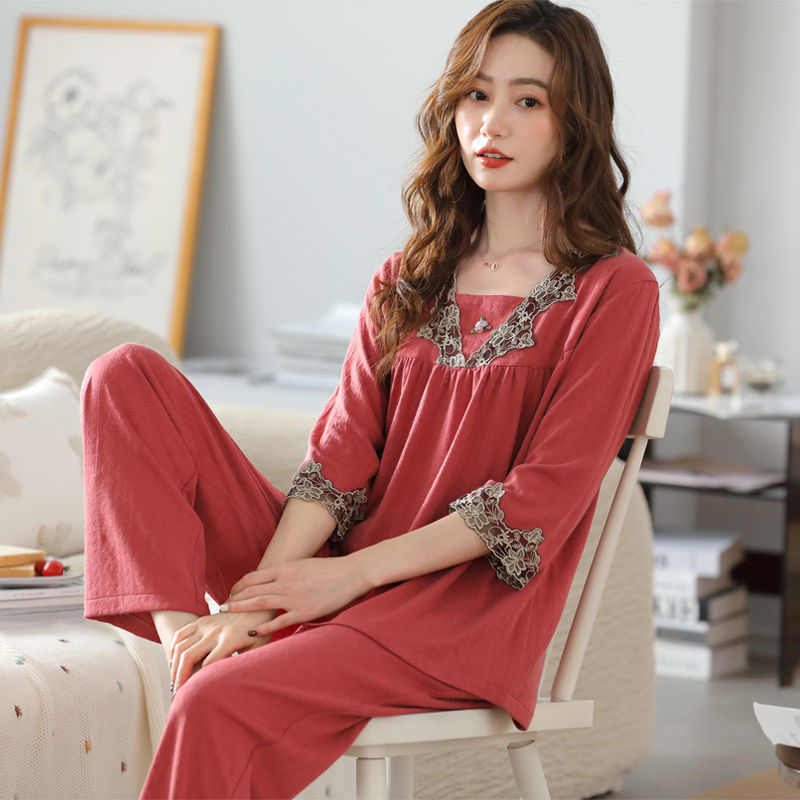 新款莫代尔睡衣女夏新款七分袖高档大码中年妈妈家居服套装宽松