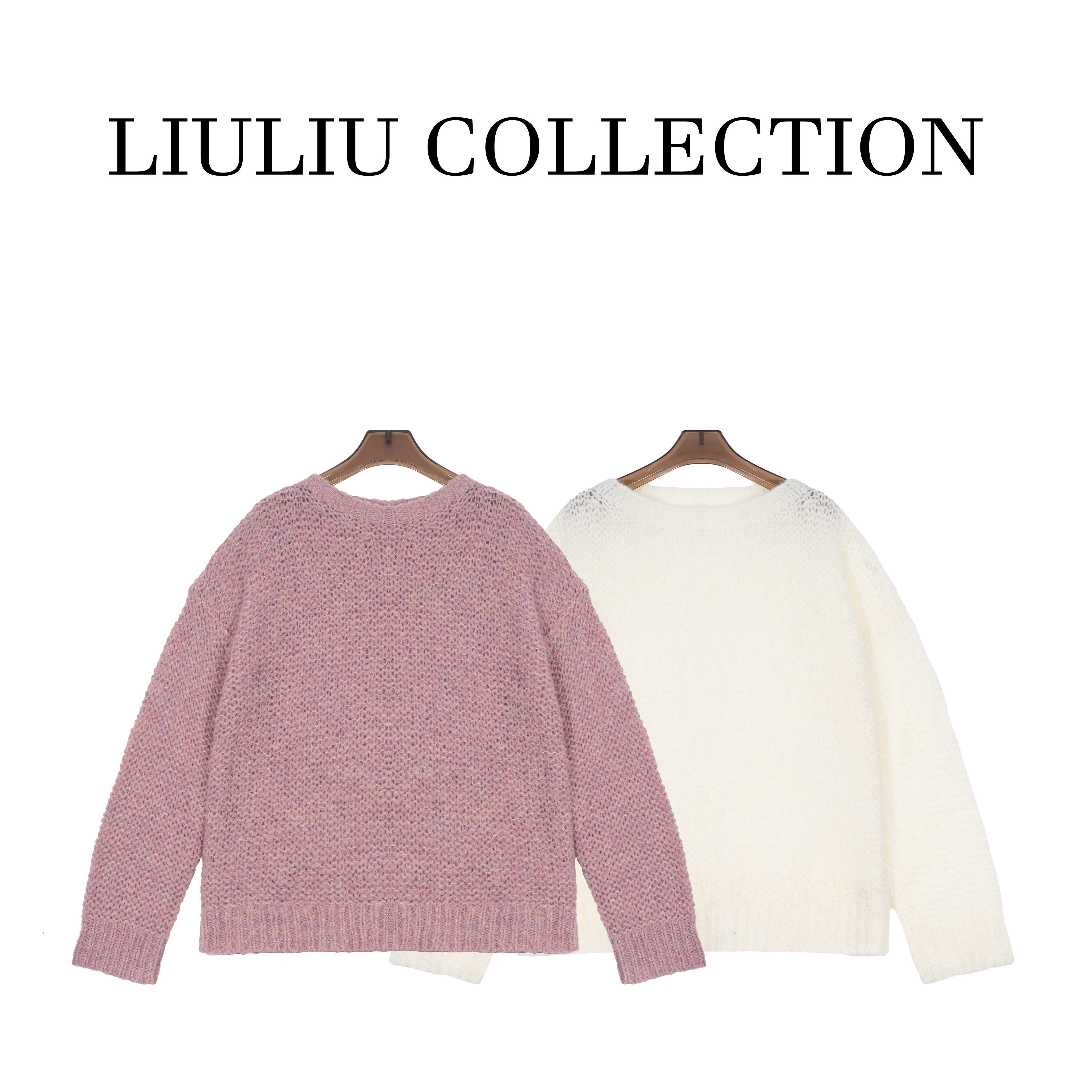 秋冬新款 镂空羊毛混纺宽松圆领长袖针织衫上衣女K17