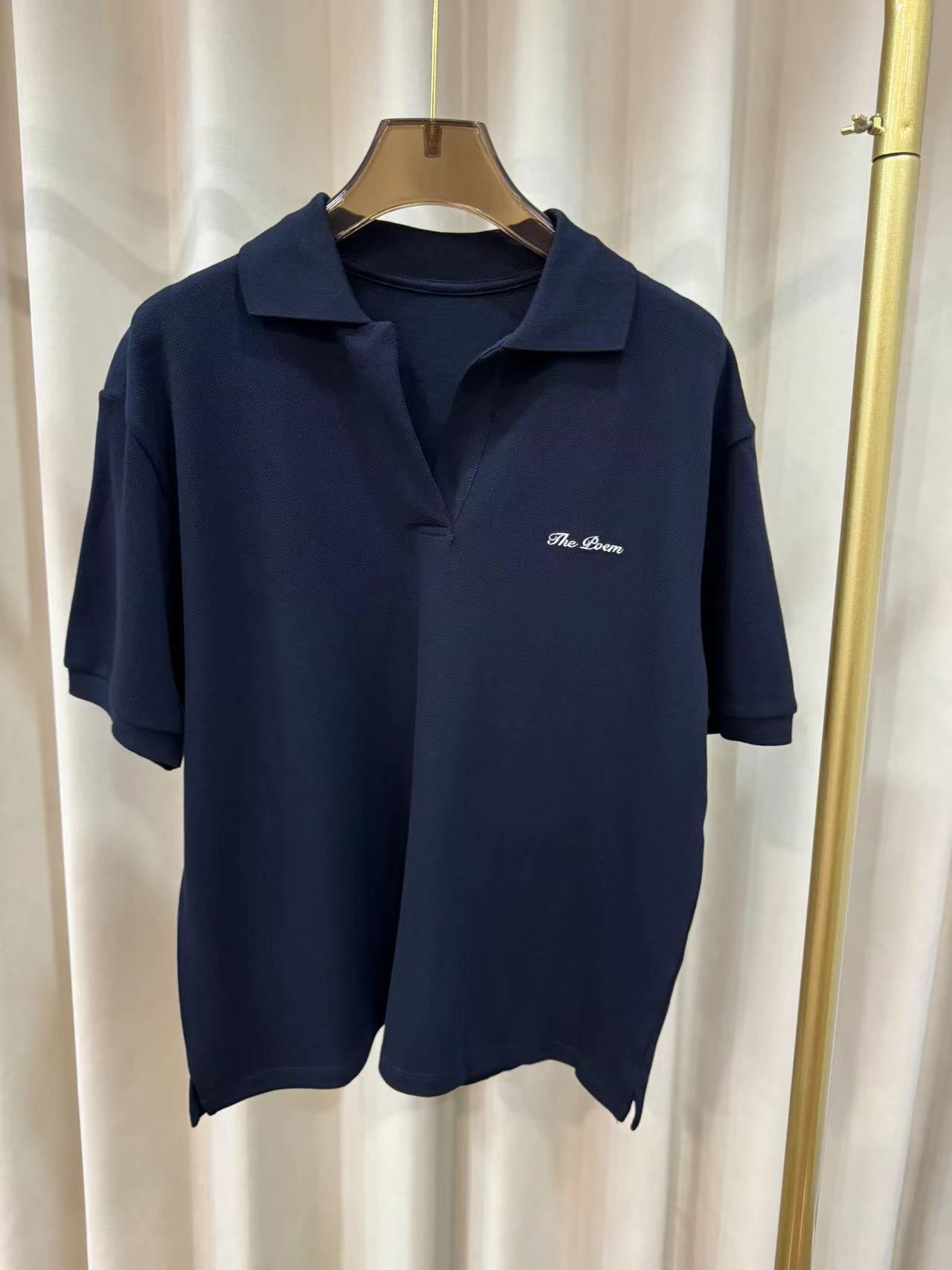 休闲宽松时尚字母印字蓝色Polo领短袖T恤女K87