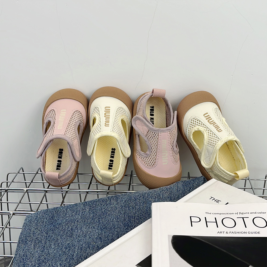 【香芋泡芙52】夏季新款男女童飞机扣魔术贴包头沙滩鞋软底网布