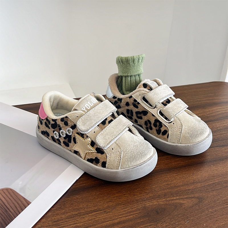 【Y1127】时髦脏脏鞋星星豹纹板鞋双排魔术贴四季款儿童休闲鞋
