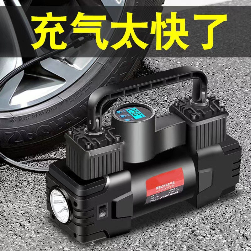显示黑色纯铜车载充气泵小轿车便携式汽车电动车加车用打气筒