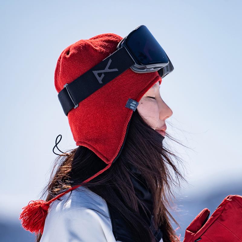 awka滑雪头盔毛线帽滑雪装备保暖专用设计感小众雪帽装饰帽子秋冬