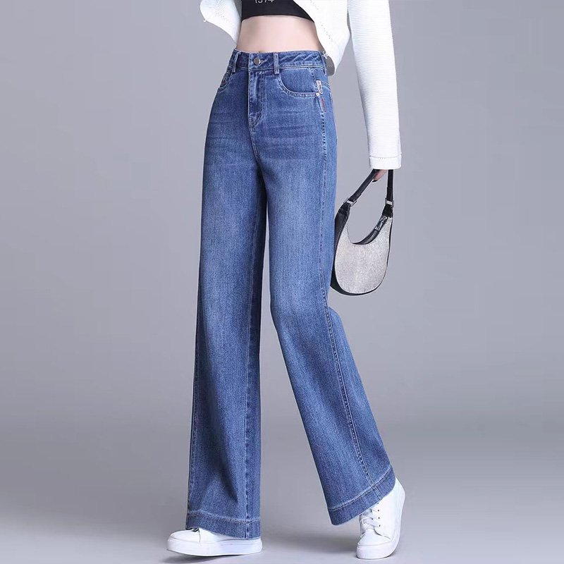 加绒高腰显瘦窄版阔腿长裤时尚百搭秋冬新款宽松垂感直筒牛仔裤女