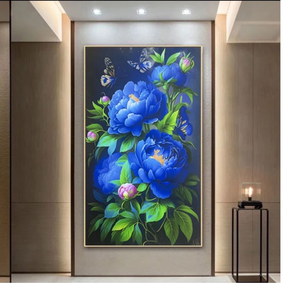 2024新款蓝色牡丹十字绣满绣  无勾边牡丹花