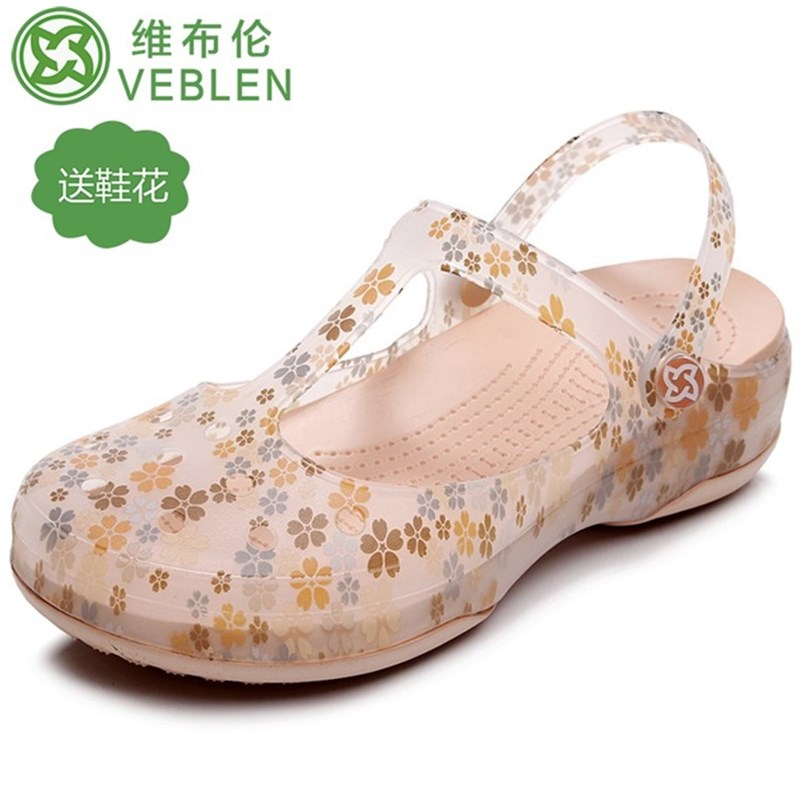 veblen维布伦时尚女士夏季外穿厚底防滑包头印花