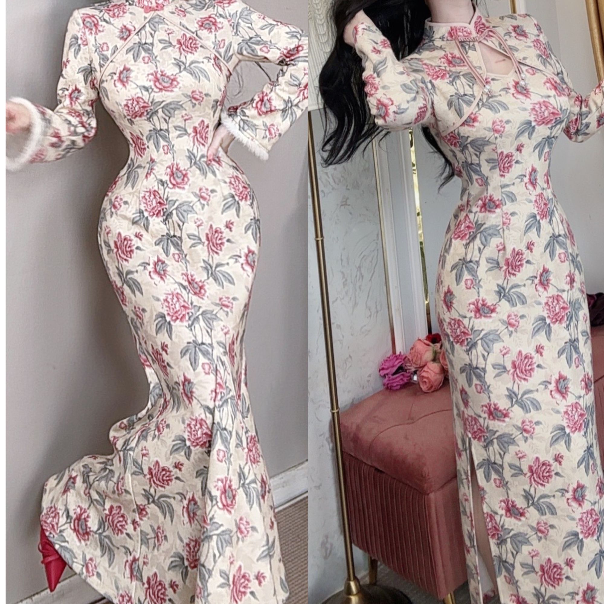 唯艳【细雨呢喃】原创冬季加厚保暖弹力针织复古纯欲改良旗袍