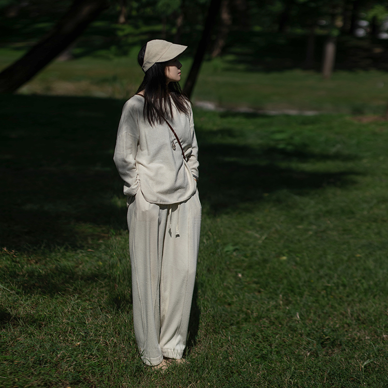 youyuansu/幽元素原创女装宽松文艺休闲白色休闲裤