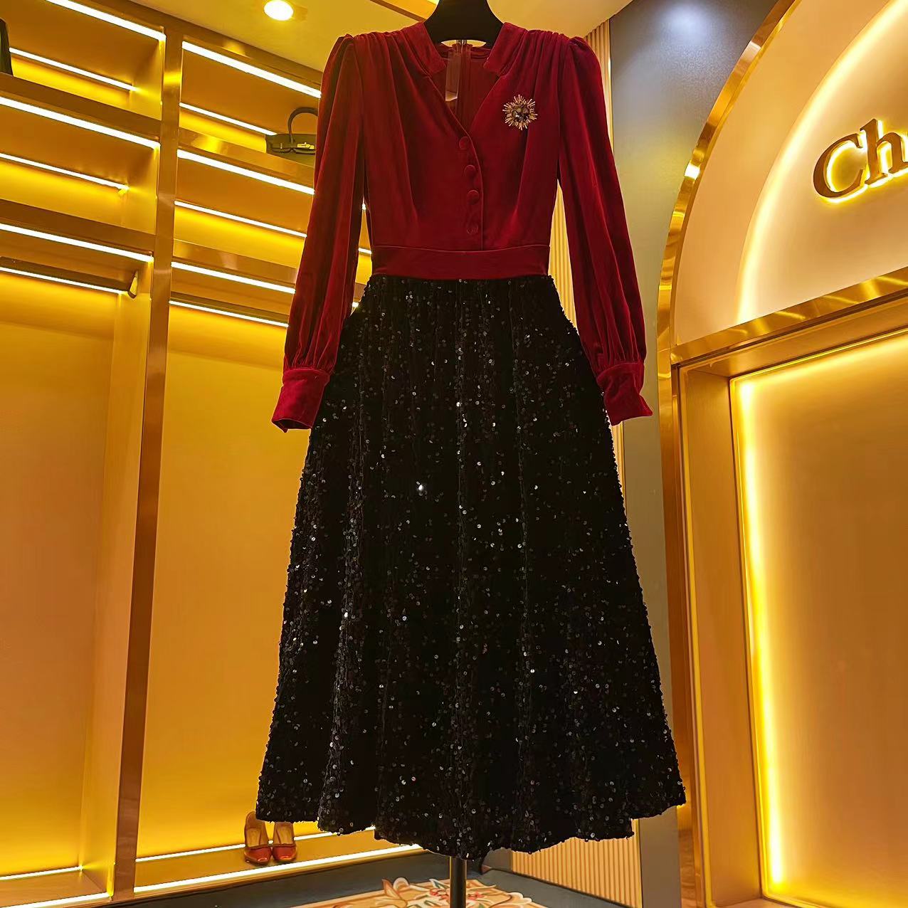 长袖国风连衣裙高级感小香风收腰显瘦蕾丝连衣裙气质-82888燕