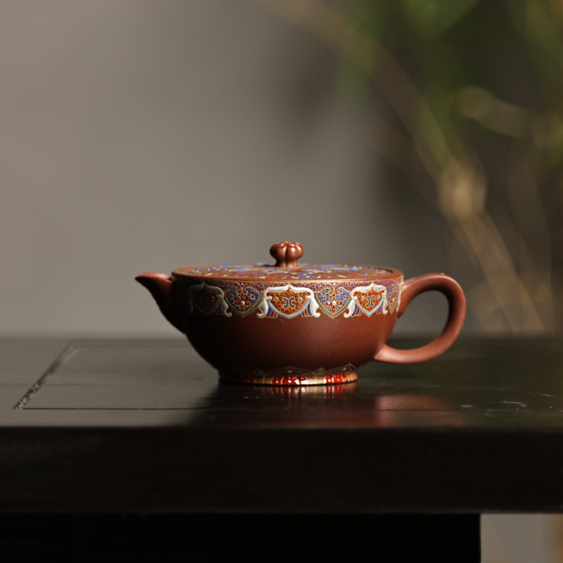 鹤堂【馨玉凝香】手绘珐琅彩 原矿中槽清 120cc手工制作 宜兴紫砂壶