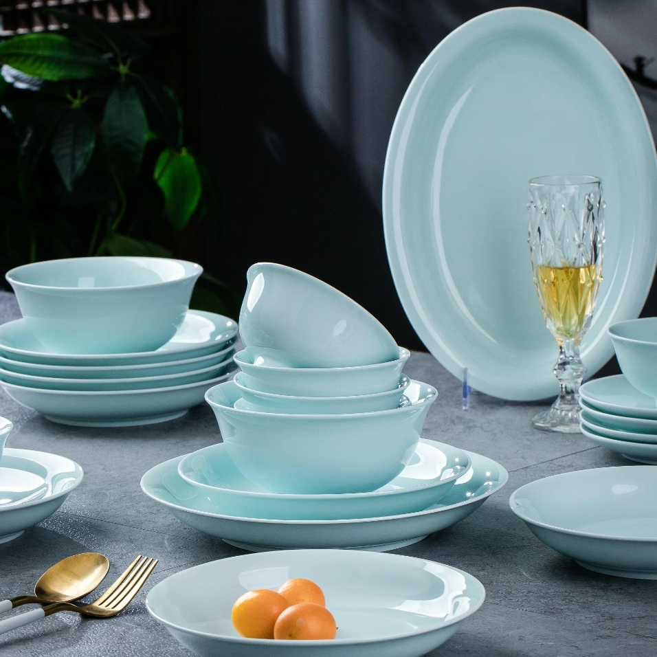 自由搭配景德镇高温高白泥影青瓷青瓷家用防烫易清洗耐用碗碟盘子