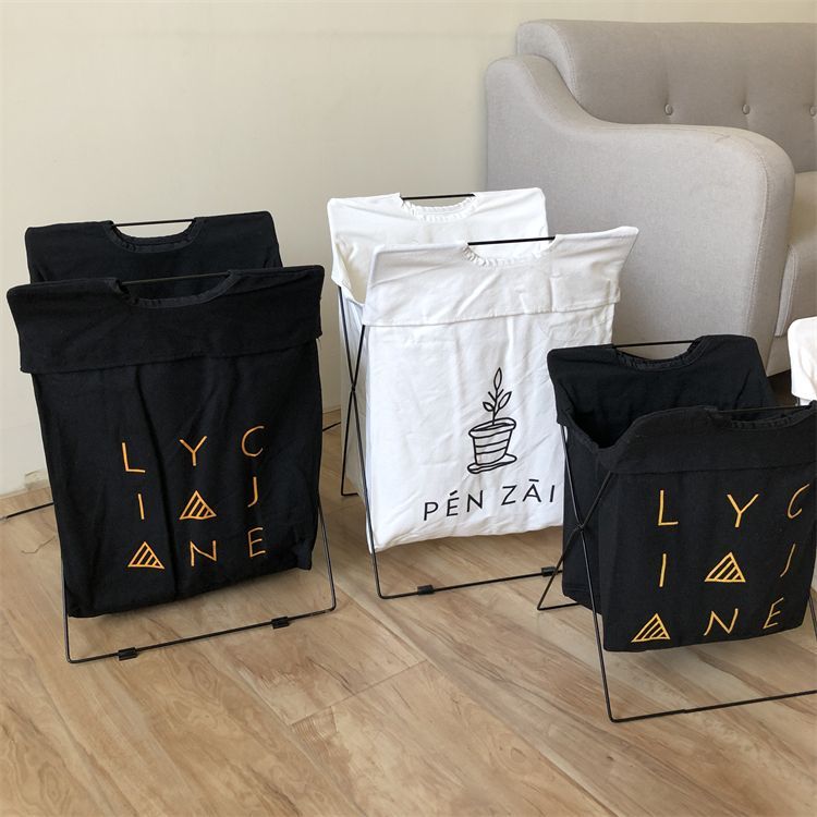 简约铁艺支架折叠脏衣篓 洗衣篮脏衣袋棉麻家具收纳框