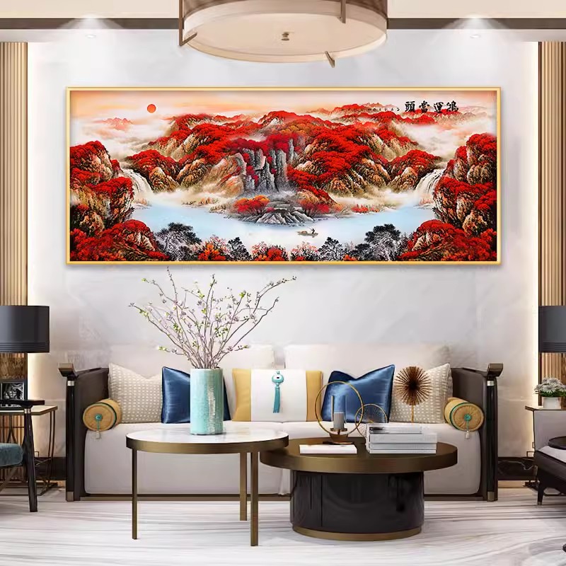 甜心Kes鸿运当头十字绣2023新款线绣客厅大气风景山水画手工刺绣