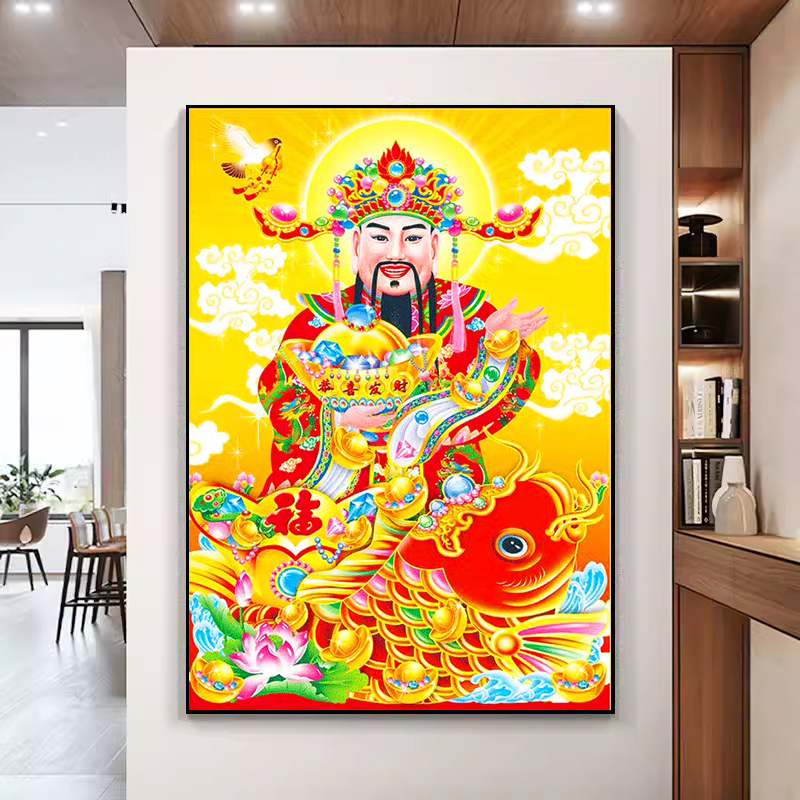 财神爷十字绣2024新款线绣客厅现代中国风刺绣竖版小件办公室开业