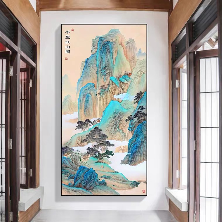 甜心Kes千里江山十字绣2023新款线绣客厅玄关大气风景品质刺绣diy