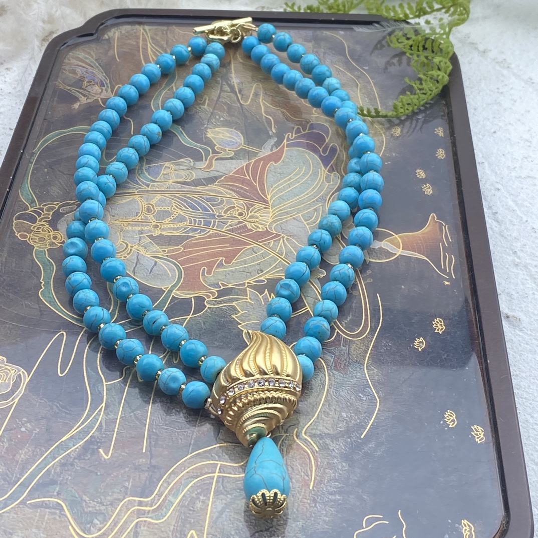 铜合金琉璃项链  新款项链手工蓝色气质百搭绿色彩色彩色宫廷风