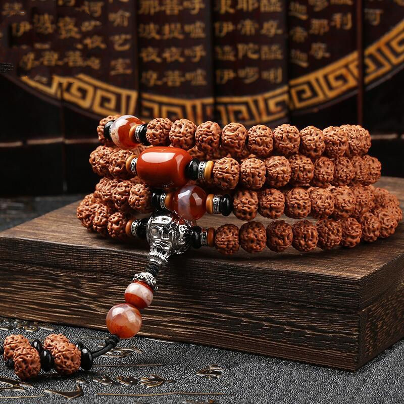 金刚菩提手串藏式玄武纹5瓣金刚菩提子手串108颗精挑高密油足文玩